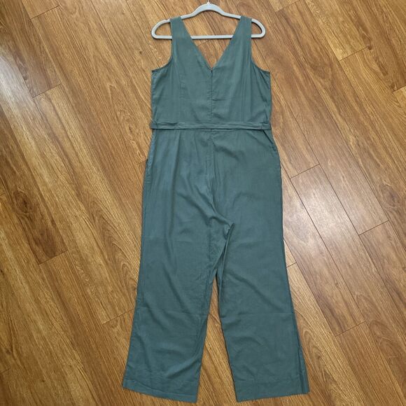 Universal Standard Jumpsuit Women 2XS 6-8 Green Linen V-Neck Belted Pockets Wide - Picture 7 of 16